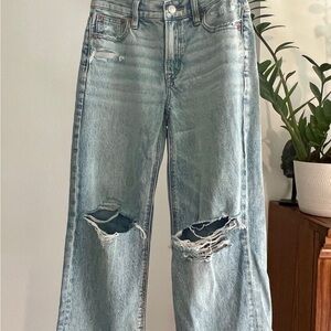 American Eagle Outfitters High Rise Ripped Jeans - Light Blue